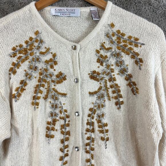 Karen Scott Evening Beaded Cardigan Sweater Silk Angora Rabbit Hair Lambswool M - Picture 3 of 9